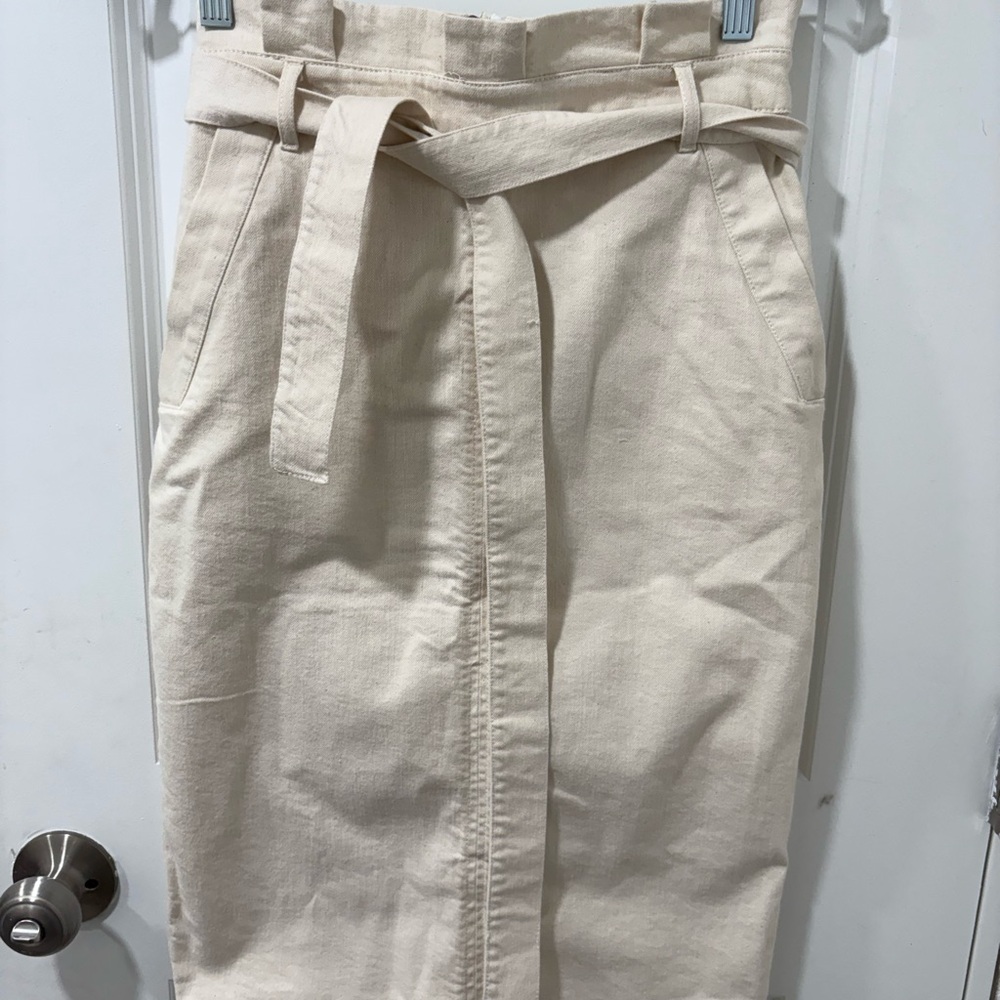 Banana Republic Cream Midi Pencil Skirt with Tie Front